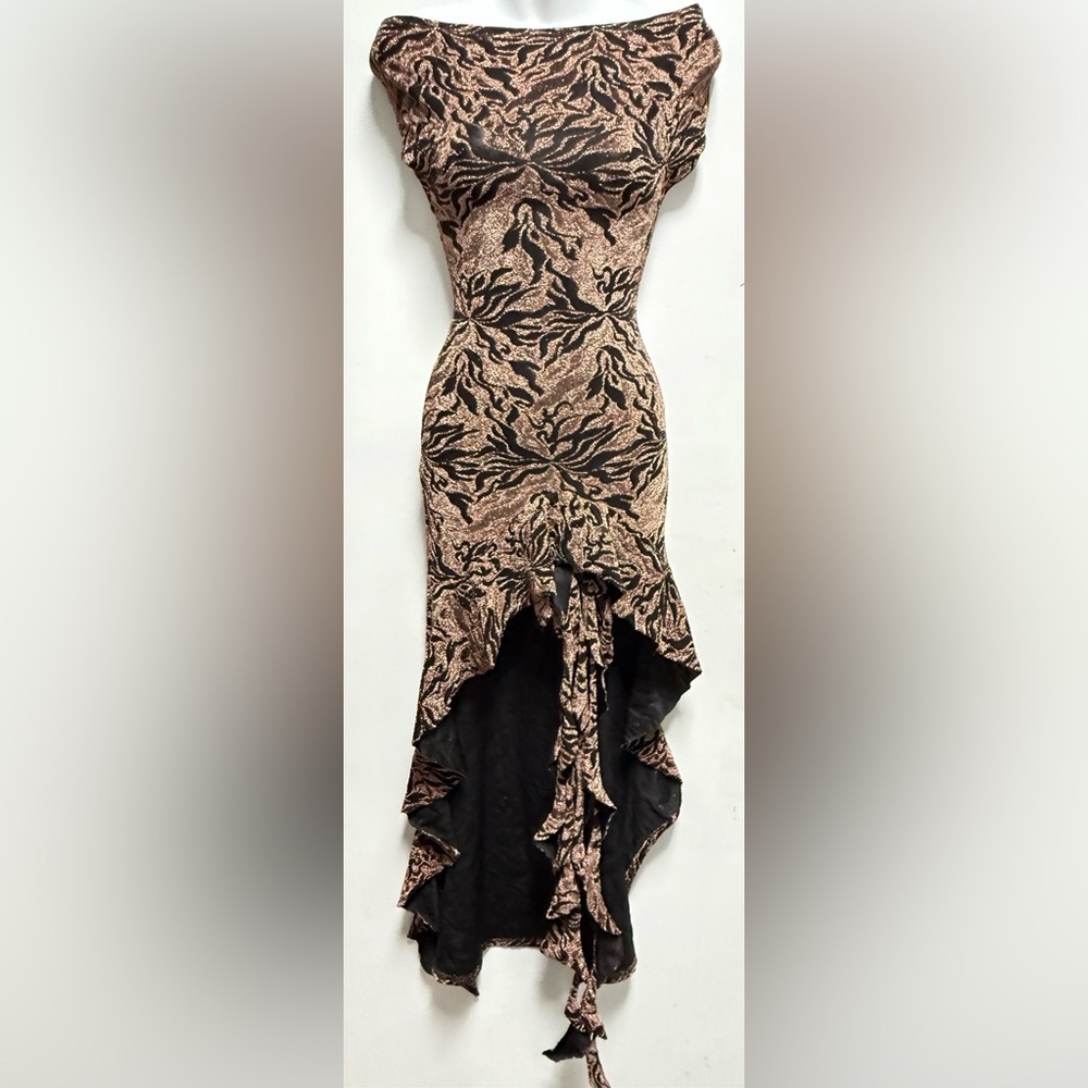 Chic Asymmetrical Black and Tan Dress Size 2